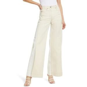 Something Navy Women Cotton White Two-Tone High Waist Wide Leg Jeans Size US 6